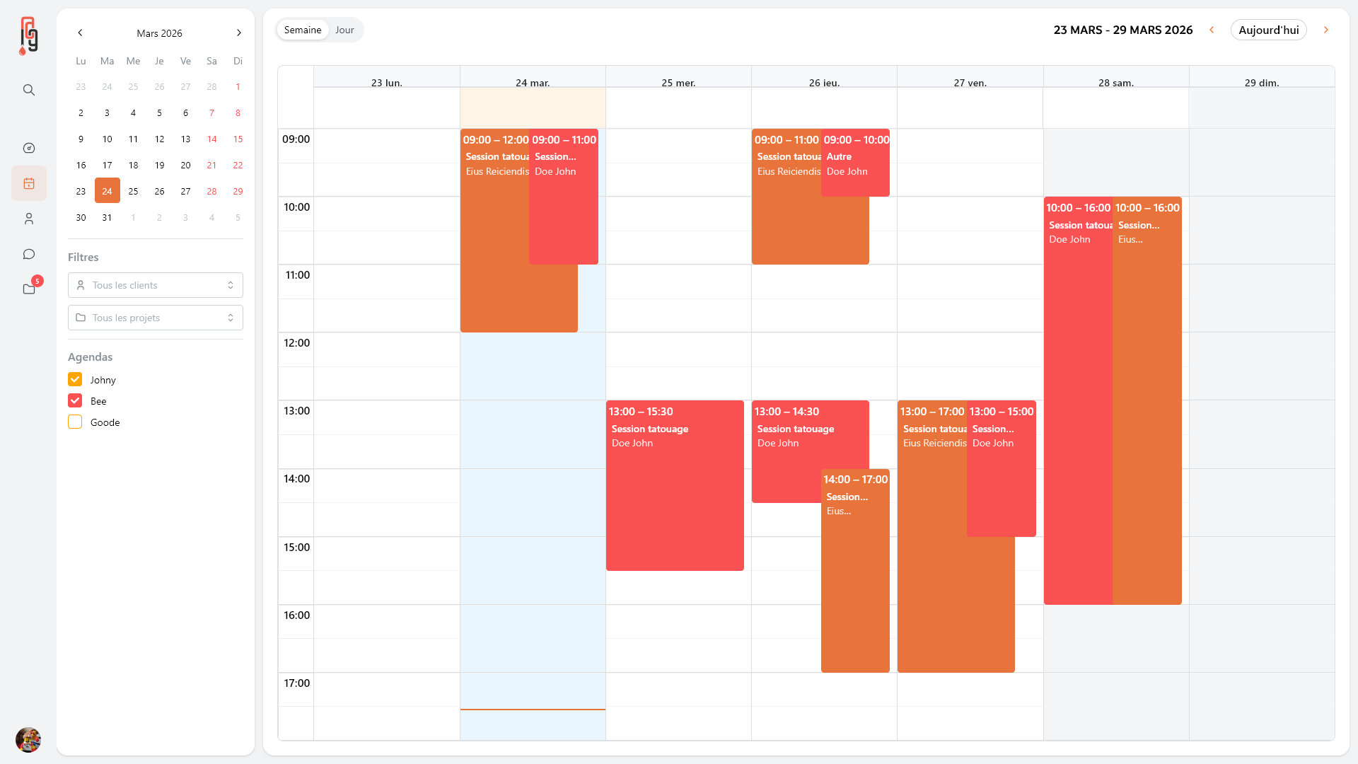 Calendrier des rendez-vous