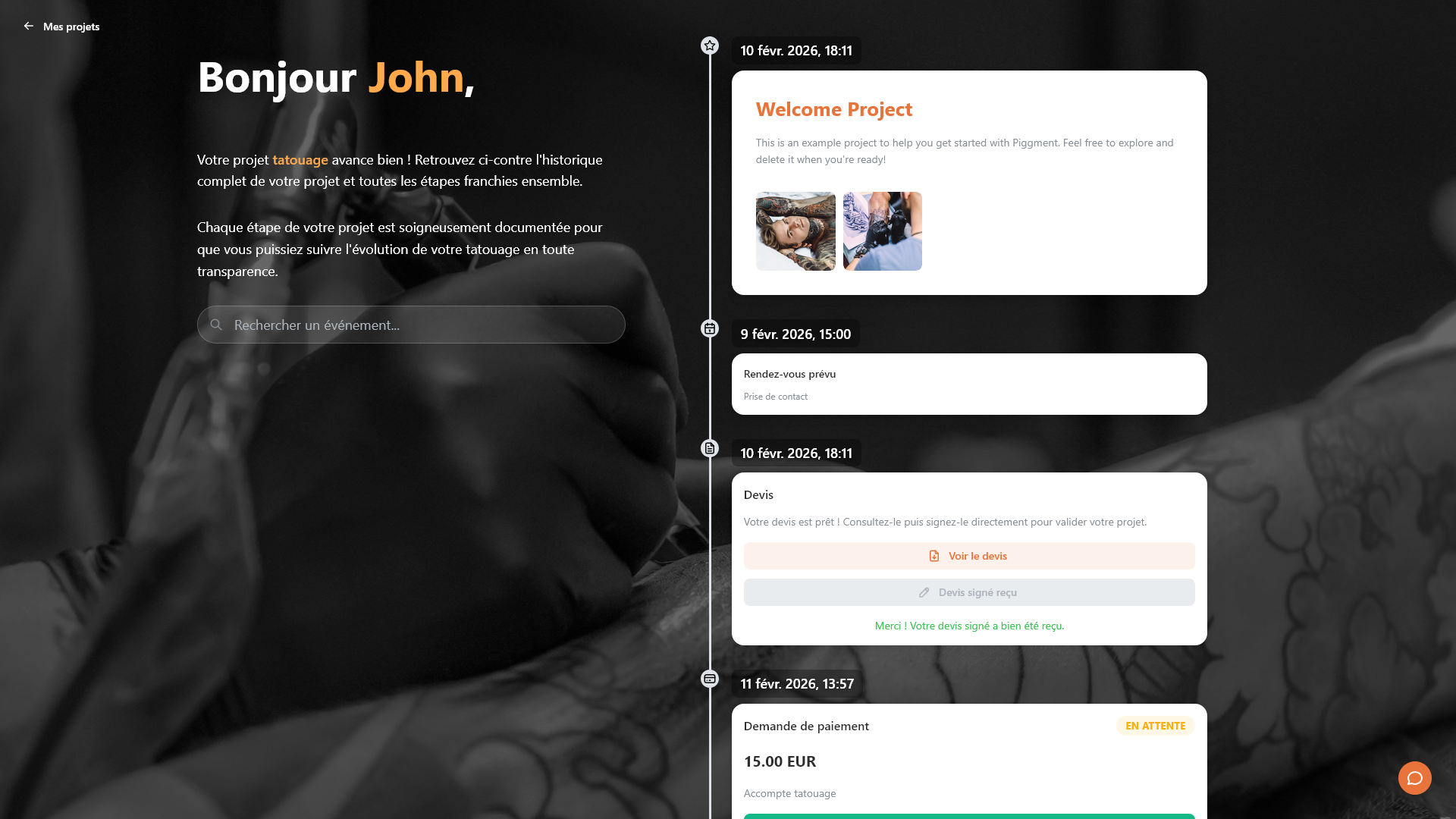 Espace client Piggment — détail du projet